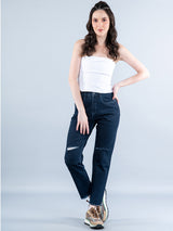 Dark Blue Thigh Cut Jeans For Women