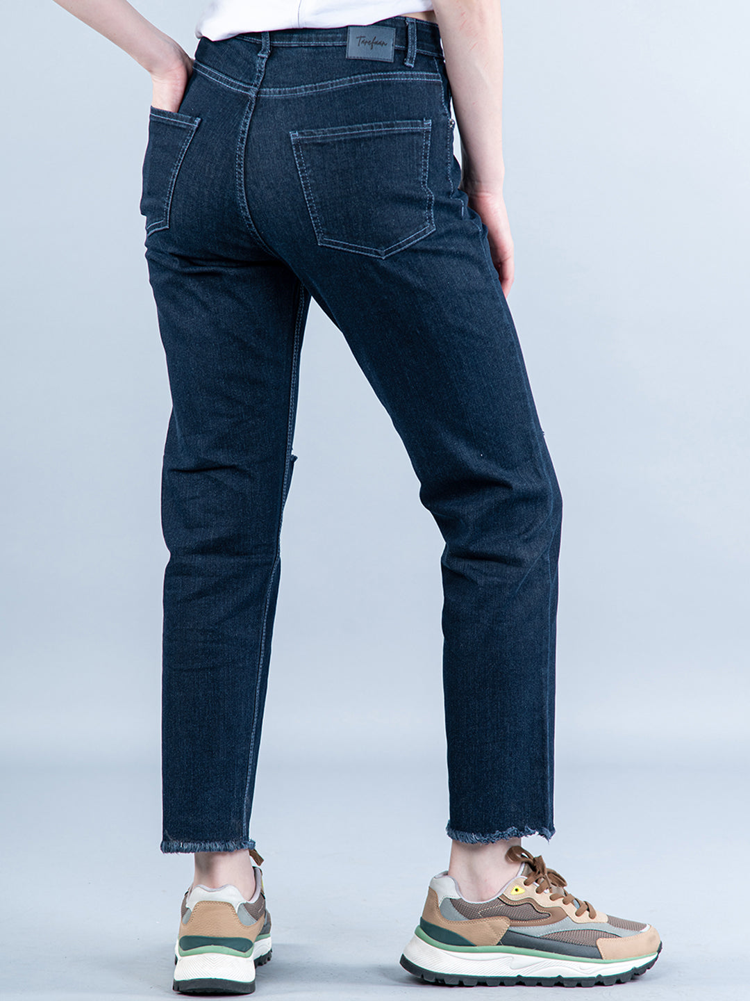 Dark Blue Thigh Cut Jeans For Women