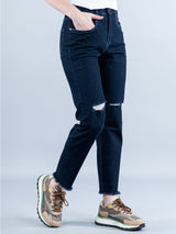 Dark Blue Thigh Cut Jeans For Women