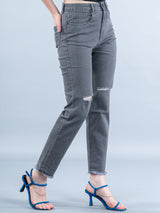 Grey Thigh Cut Jeans For Women