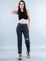 Black Thigh Cut Jeans For Women