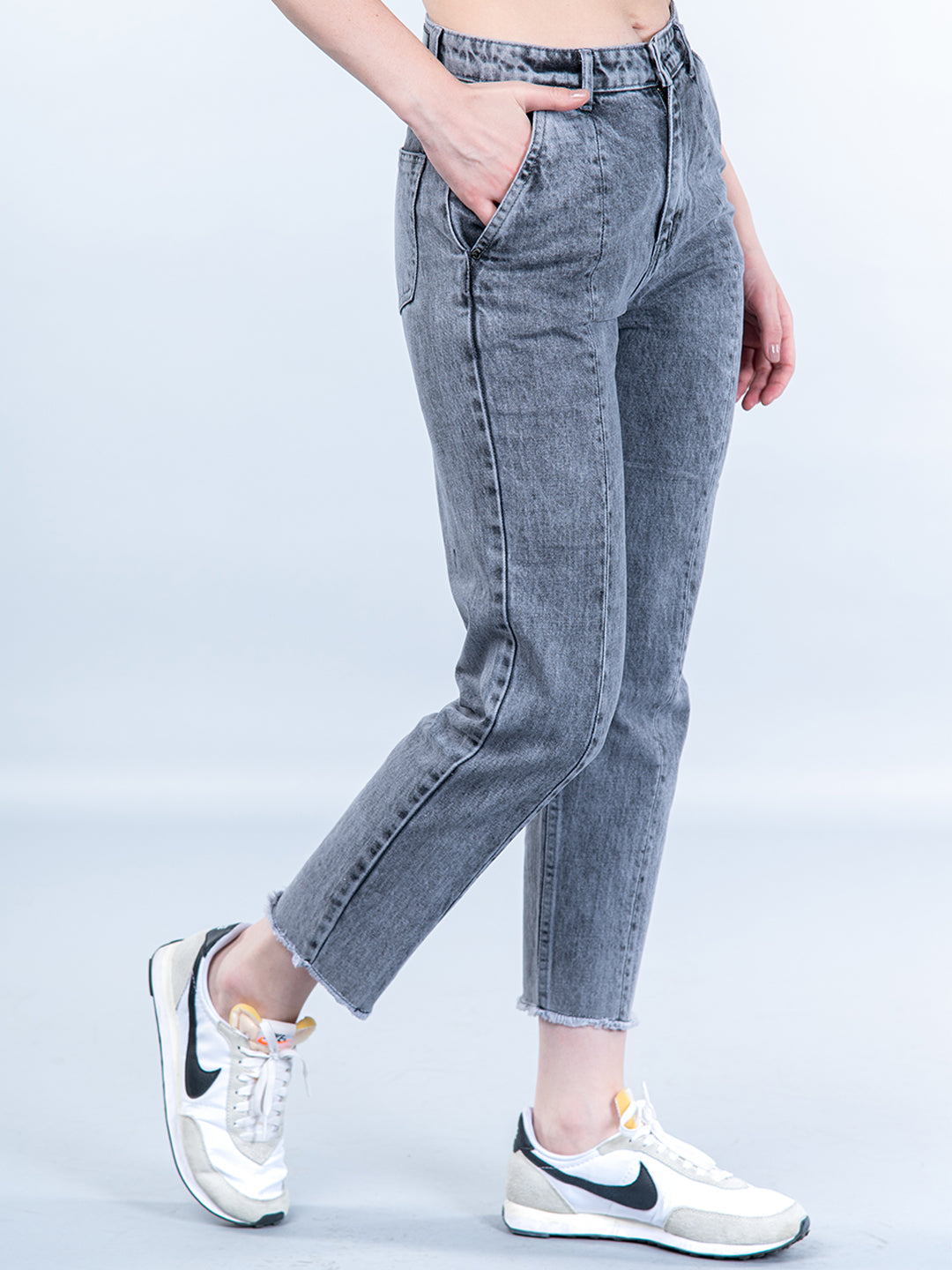 Grey Baggy-fit Jeans For Women