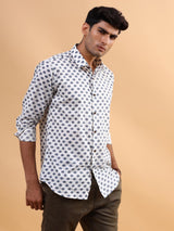 White Blossom Cotton Printed Shirt