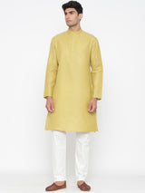 Plain Pineapple Colour Cotton Kurta With Pyjama