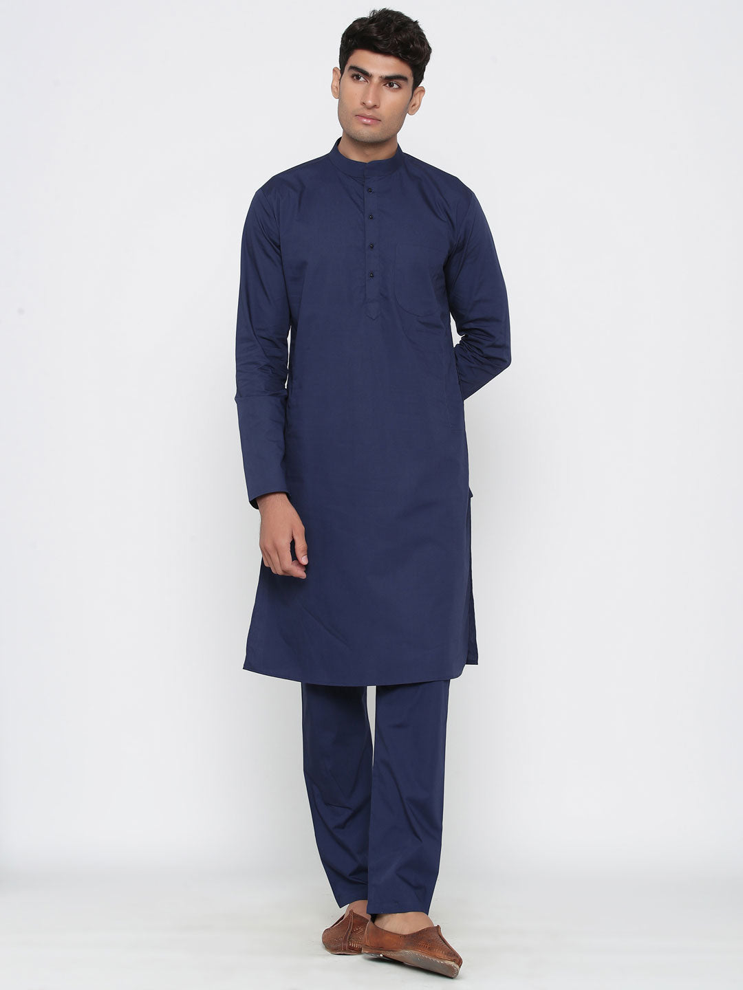 Buy Plain Blue Cotton Kurta With Pyjama Online 