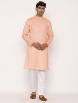 Orange Cotton Linen Kurta With Pyjama Set