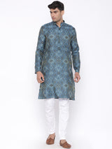 Ikat Printed Designer Silk Kurta