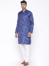 Blue bloom Printed Designer Silk Kurta