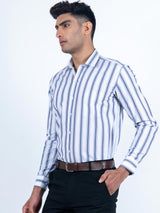 White and Blue Stripes Printed Cotton Shirt - Tistabene